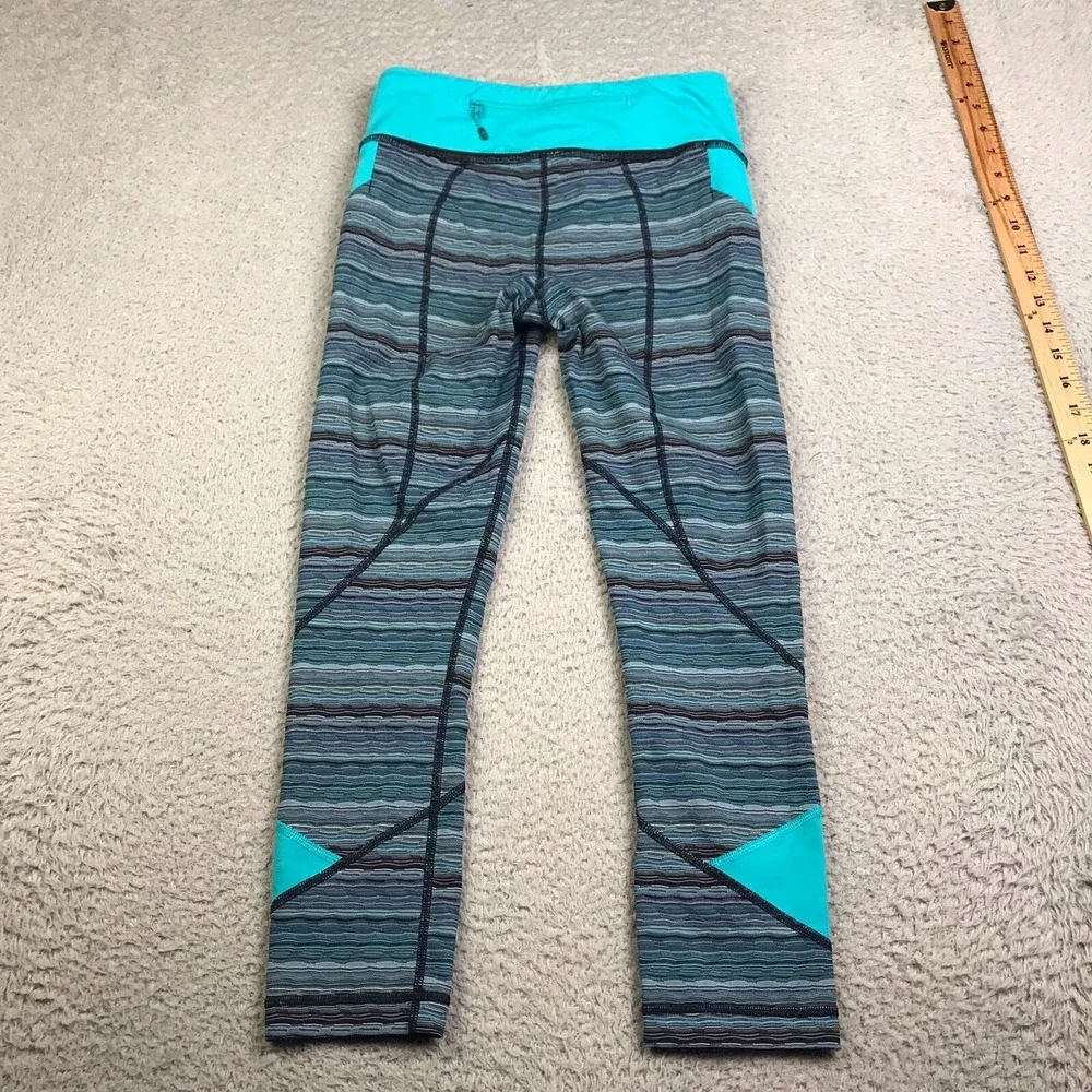 Lululemon Pace‎ Rival Crop Leggings Womens 4 Space Dyed Blue Pockets 23